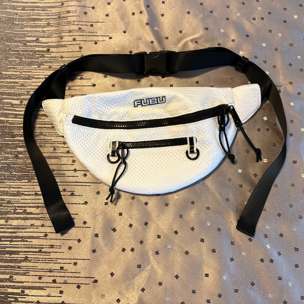 Forever 21 White Mesh Belt Bag with Black Trim
